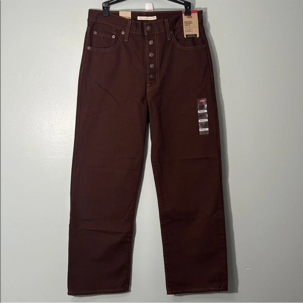 Levi’s 29x27 Jeans Ribcage Straight Ankle Brown Exposed Snap Fly 100% cotton NWT - Picture 2 of 14